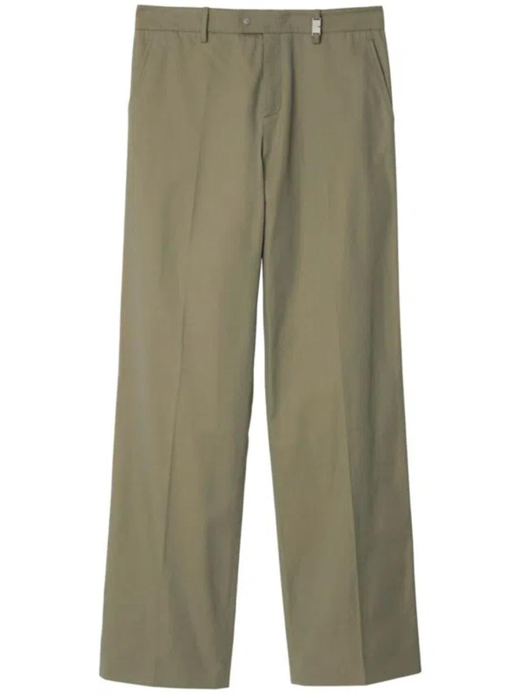 Straight-leg Cotton Trousers In Olive Product Image