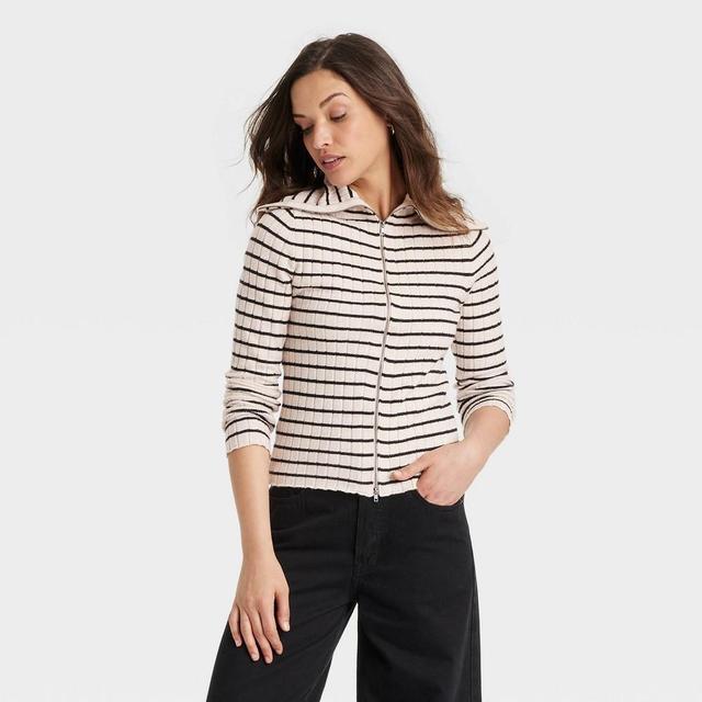 Womens Fine Gauge Double Zip Sweater - Universal Thread White/Black Striped XS Product Image