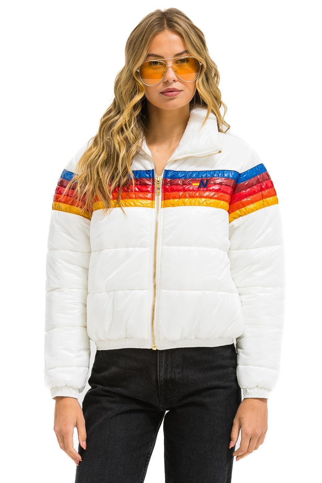 5 STRIPE LUXE APRES PUFFER JACKET - GLOSSY WHITE Female Product Image