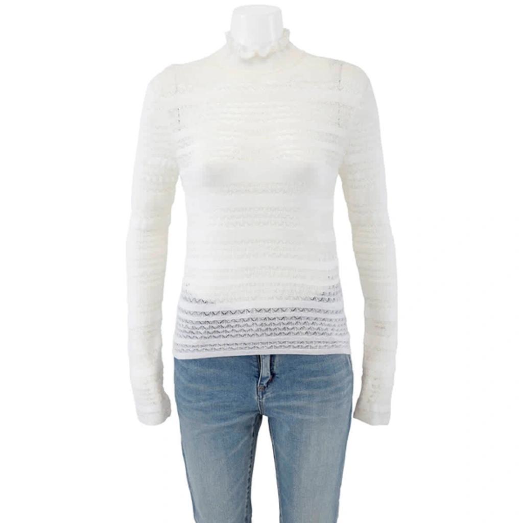 Chloe Ladies Wool-blend Lace Knit Turtleneck Top In White Product Image