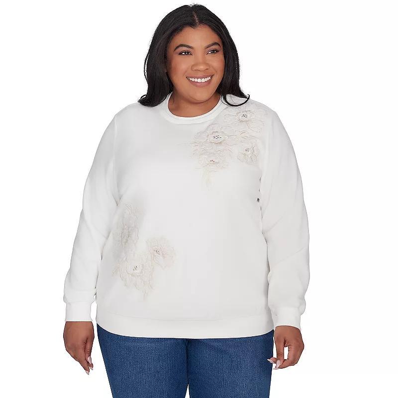 Plus Size Alfred Dunner Classic Sherpa Floral Embroidered Sweater, Womens Product Image