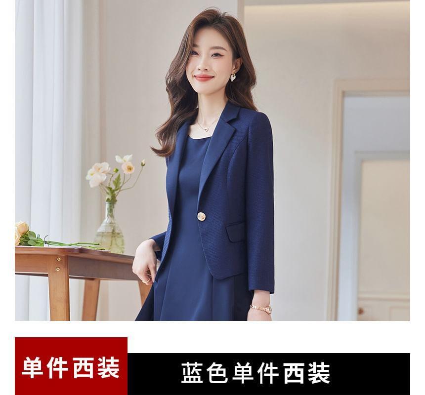 Plain Single-Button Blazer / Sleeveless A-Line Dress / Set Product Image