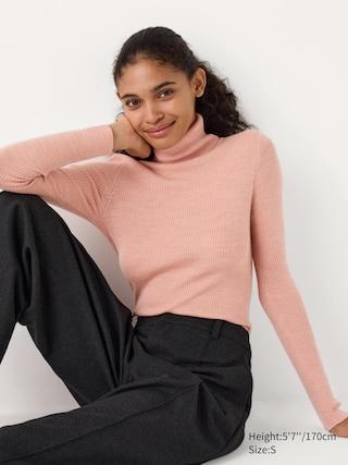 Womens Merino Ribbed Turtleneck Sweater Pink XS UNIQLO US Product Image