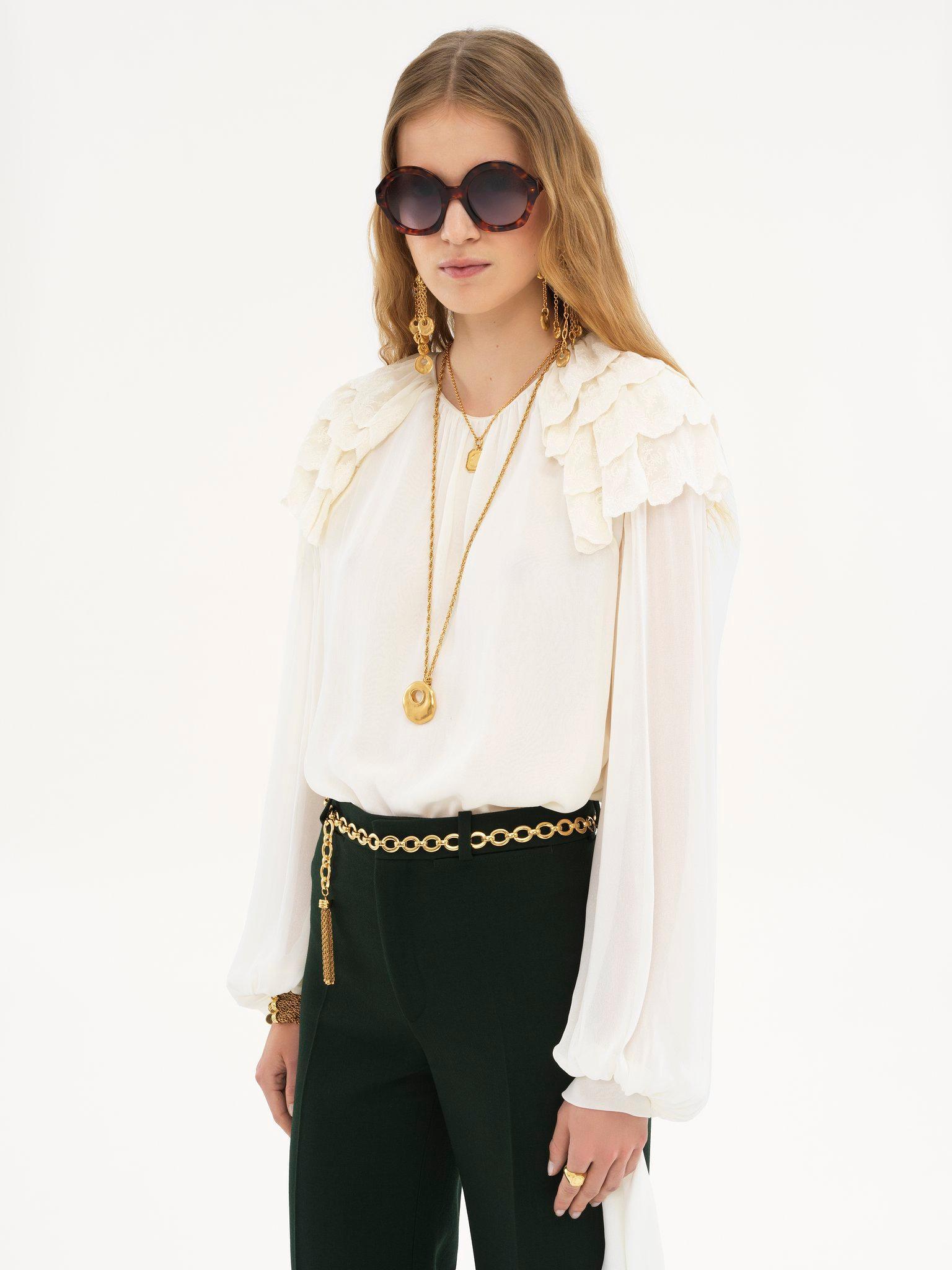 Gathered ruffle top in silk georgette Product Image