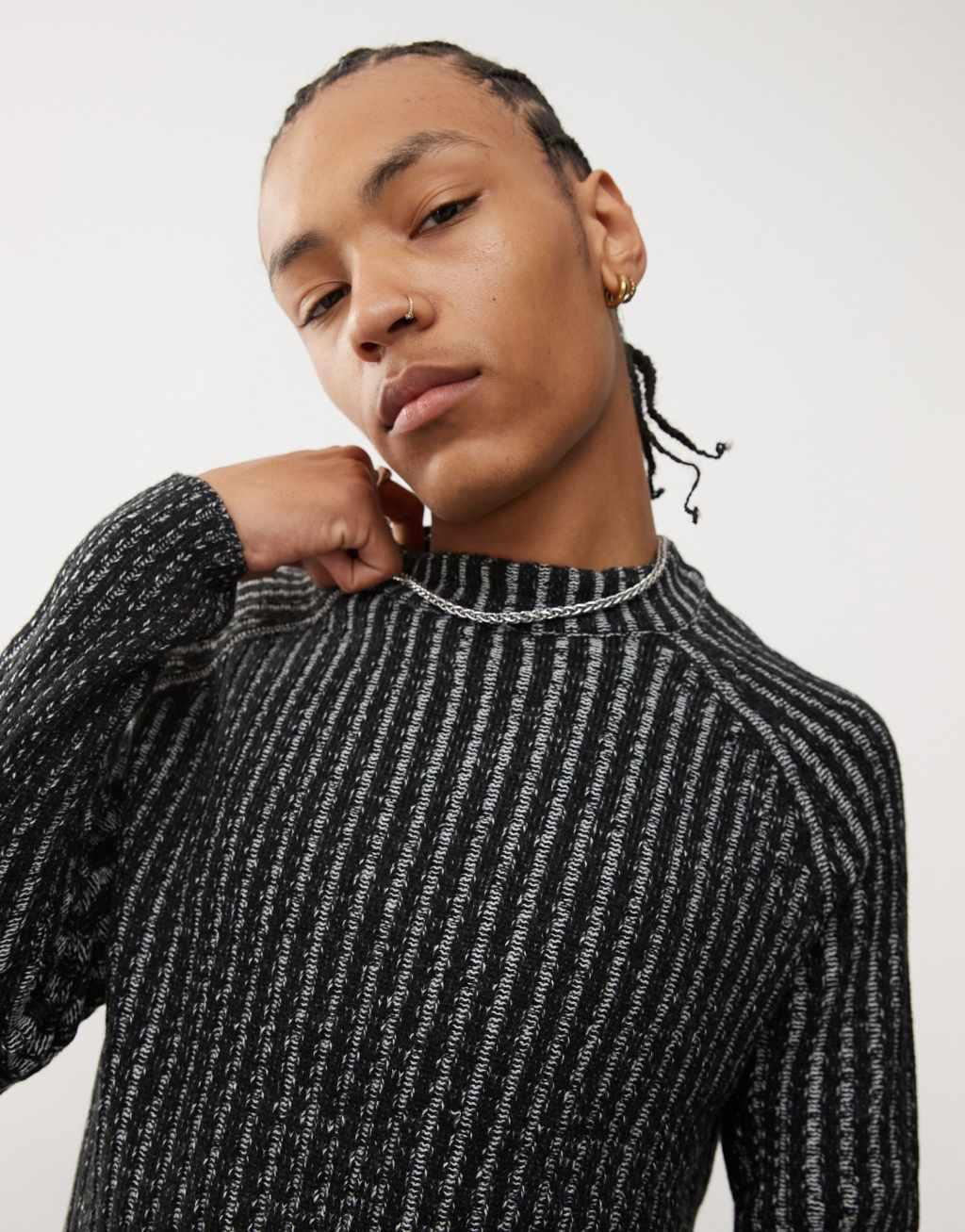 Reclaimed Vintage plated long sleeve sweater in black Product Image