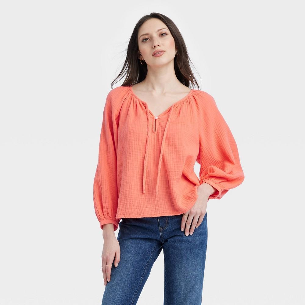 Womens Balloon Long Sleeve Everyday Blouse - Universal Thread Coral Red XL Product Image