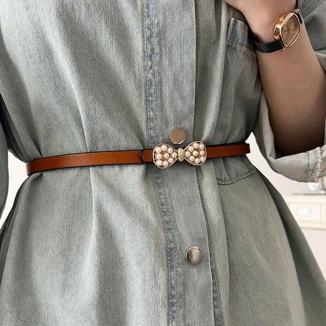 Faux Pearl Bow Buckle Belt Product Image