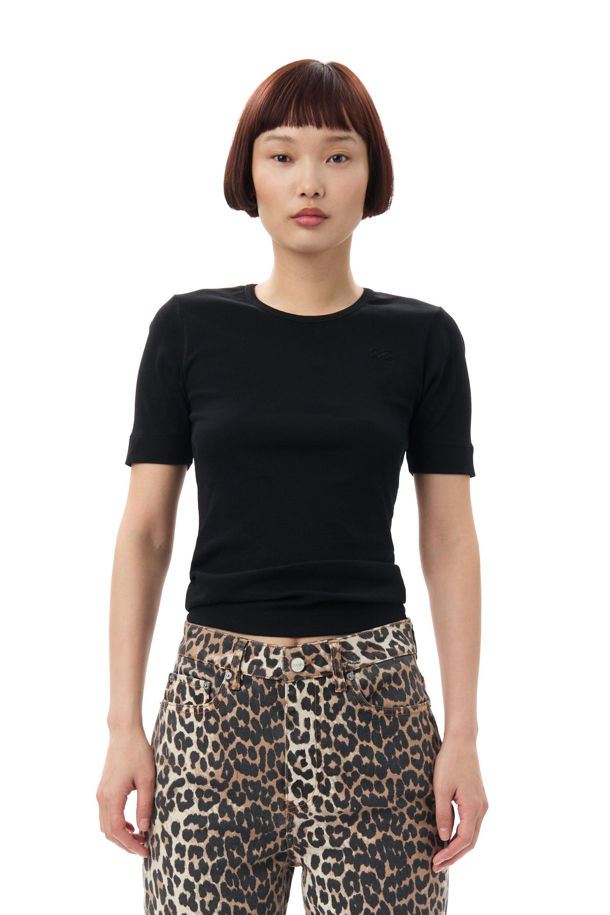 Black Soft Cotton Rib Short Sleeve T-Shirt Product Image