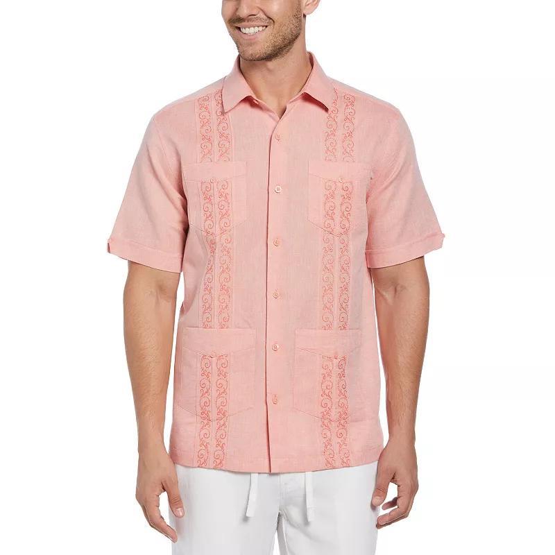 Cubavera Mens Embroidered-Panel Linen Blend Guayabera Shirt Product Image