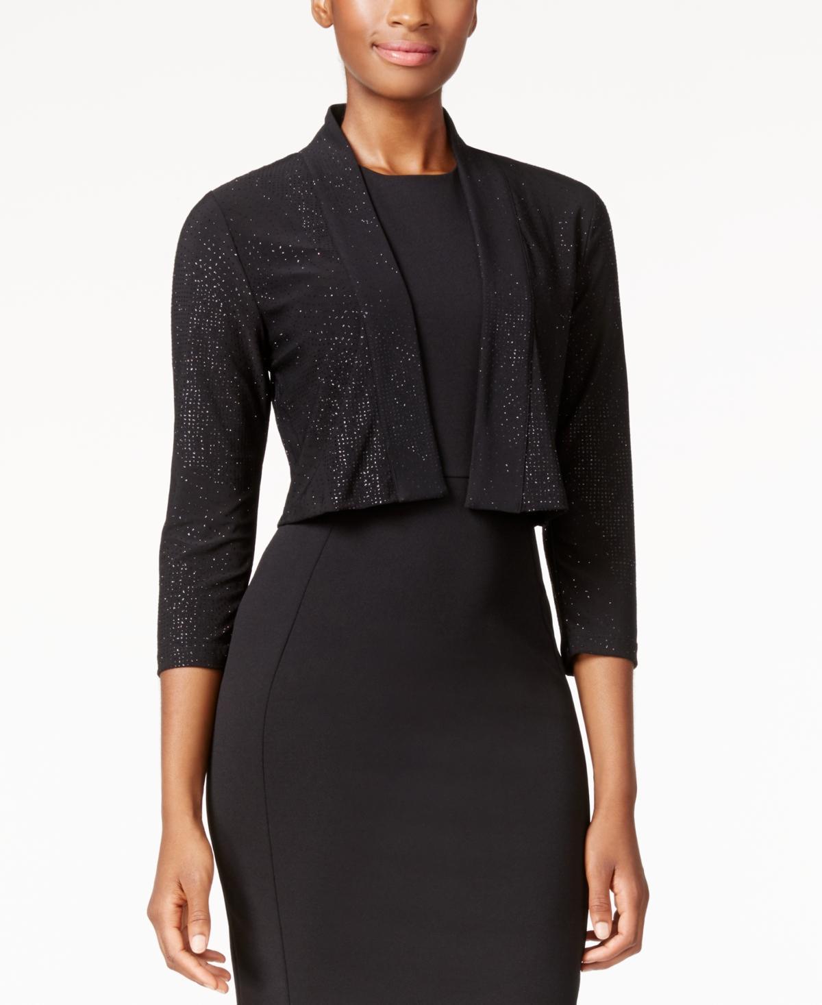 Calvin Klein Women's Three-Quarter-Sleeve Shimmer Shrug (Black 16) Women's Dress Product Image