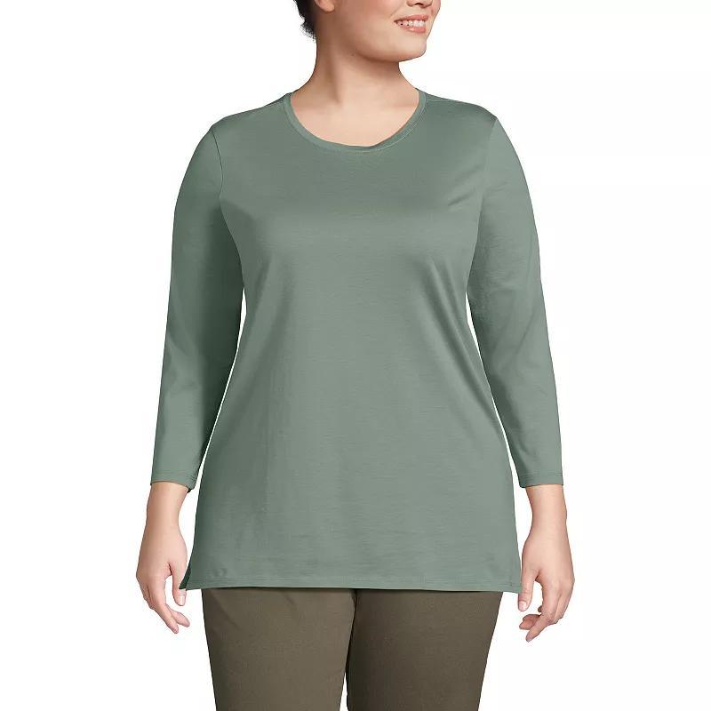 Lands End Womens Plus Size 3/4 Sleeve Cotton Supima Crewneck Tunic Product Image