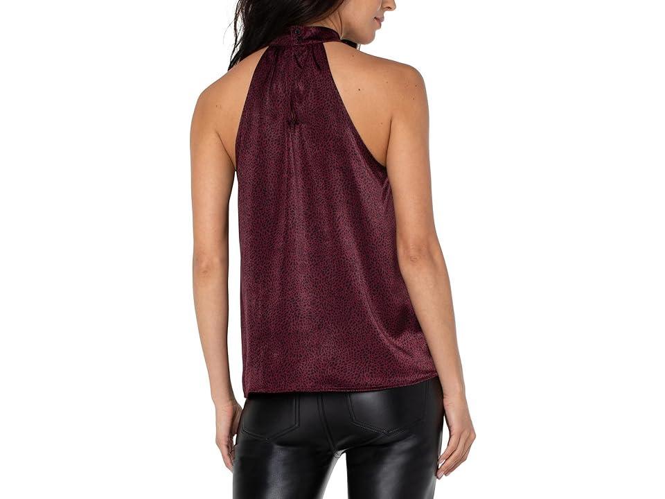 Liverpool Los Angeles Sleeveless Mock Neck Halter Top (Mini Leopard Plum Print) Women's Clothing Product Image