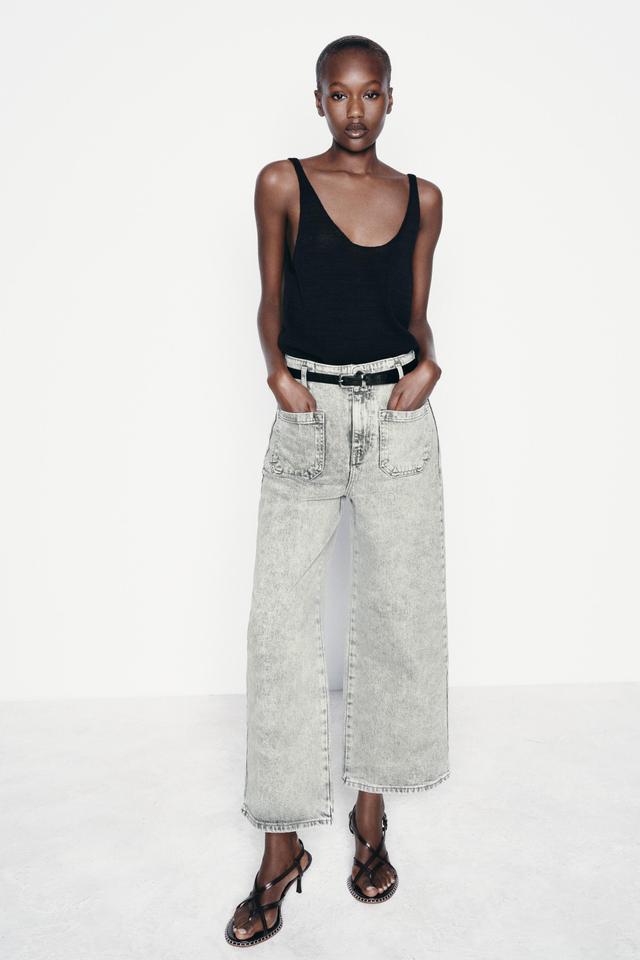 Z1975 BELTED HIGH RISE CROPPED WIDE LEG JEANS Product Image