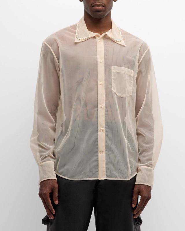 Men's Sheer Button-Down Shirt with Beading Product Image