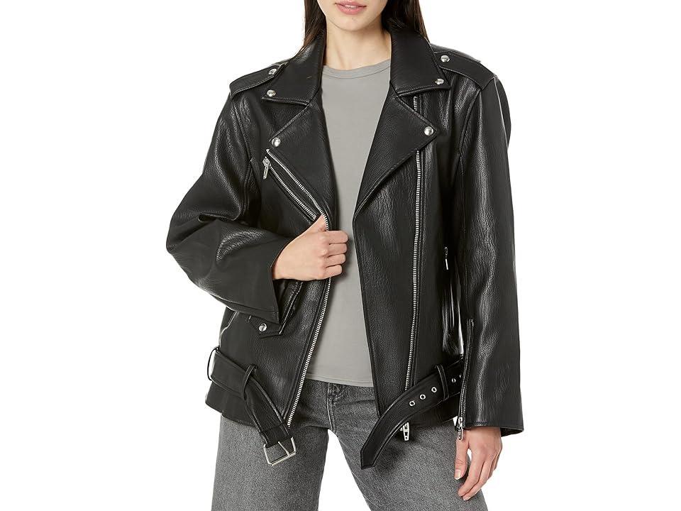 Blank NYC Black Leather Textured Long Moto Jacket in Finding Love (Finding Love) Women's Clothing Product Image