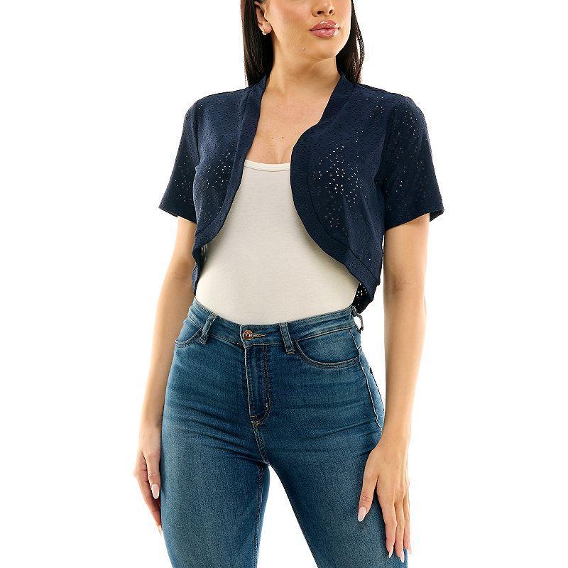 Womens Nina Leonard Eyelet Knit Bolero Blue Product Image