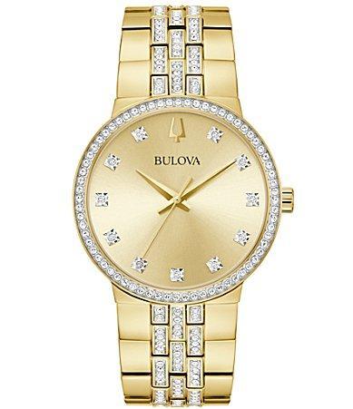 Bulova Mens Gold Tone Stainless Steel Watch Boxed Set 98K113, One Size Product Image