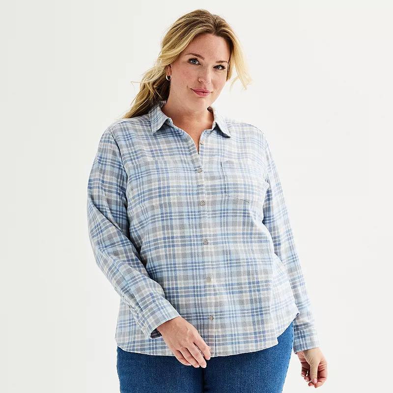 Plus Size Croft & Barrow The Extra Soft Plaid Flannel Shirt, Womens Purple Fall Plaid Product Image