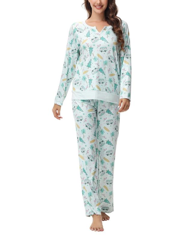 Ink+Ivy Womens Long Sleeve Notch Collar Top with Lounge Pants 2 Piece Pajama Set Product Image