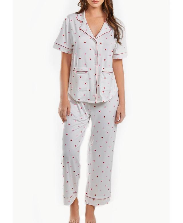 iCollection Womens Kyley Pajama Heart Print Pant Set Trimmed in Red, 2 Piece Product Image