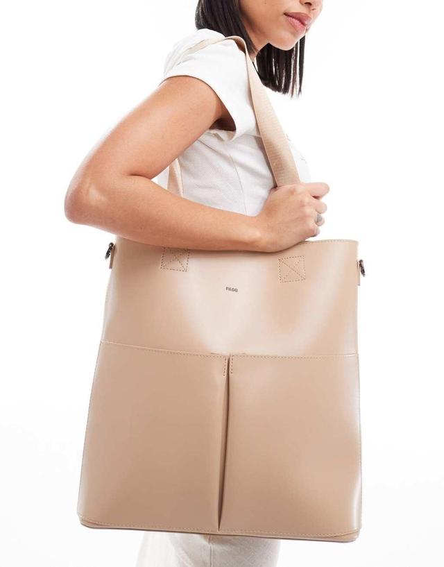 PASQ two-pocket tote bag with removable pouch in taupe Product Image