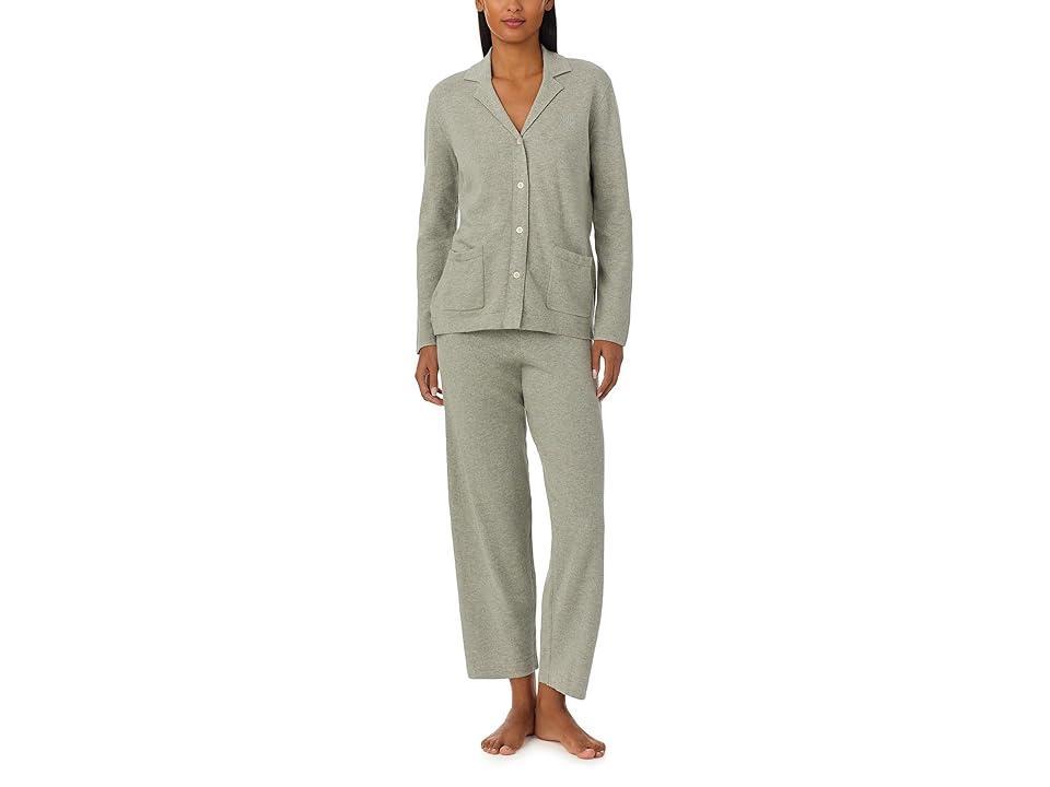 Lauren Ralph Lauren Lauren Ralph Lauren 100% Organic Cotton Sweater Knit Notch Pj Set (Grey) Women's Pajama Sets Product Image