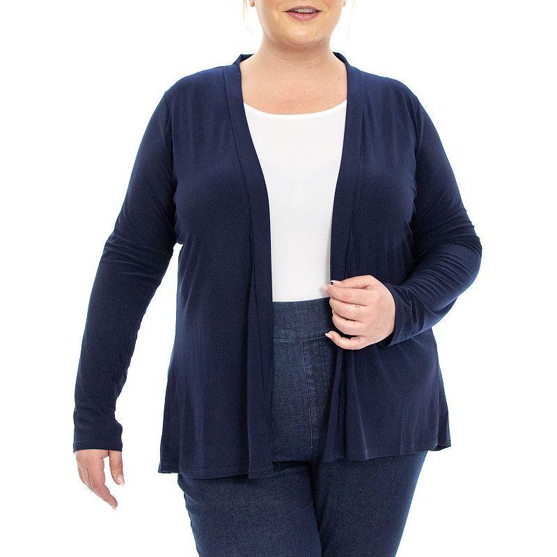 Plus Size Nina Leonard Godet-Back Cardigan, Womens Product Image