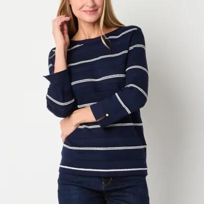 Liz Claiborne Womens Boat Neck 3/4 Sleeve Pullover Sweater Product Image