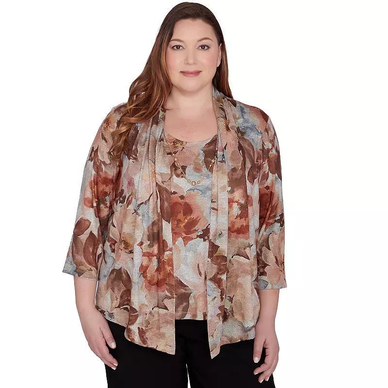 Plus Size Alfred Dunner Watercolor Floral Melange Two in One Top, Womens Blue Product Image