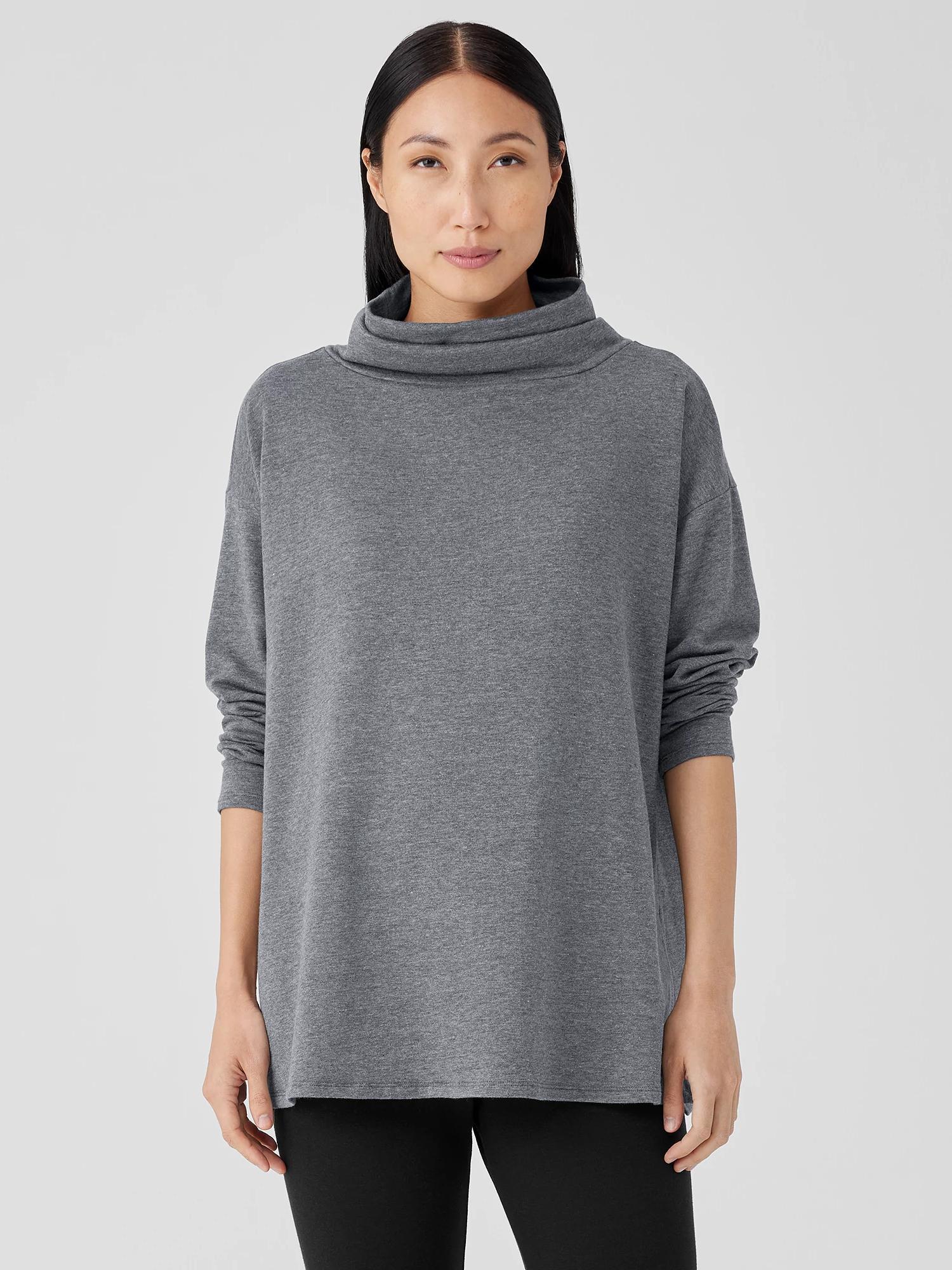 EILEEN FISHER Cozy Brushed Terry Hug Funnel Neck Long Topfemale Product Image