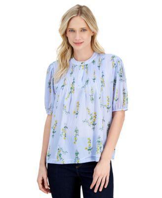 Nautica Jeans Womens Floral-Print Pintuck Blouse Product Image