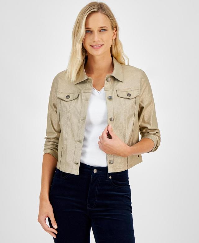 Tommy Hilfiger Womens Foil Cropped Trucker Jacket Product Image