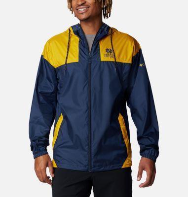 Mens Columbia Notre Dame Fighting Irish Flash Challenger Omni-Shade Full-Zip Windbreaker Hoodie Jacket Blue Product Image