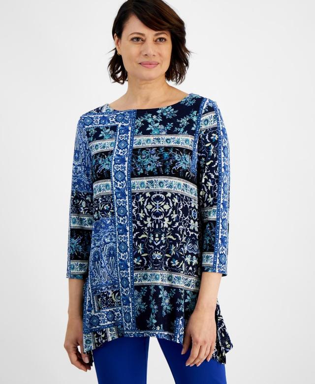 Jm Collection Womens Patch-Work Thrift Jacquard Swing Top, Created for Macys Product Image