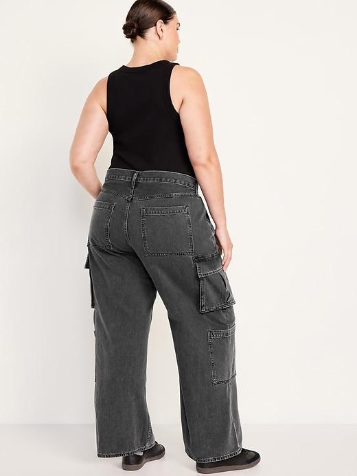 Mid-Rise Baggy Wide-Leg Cargo Jeans Product Image