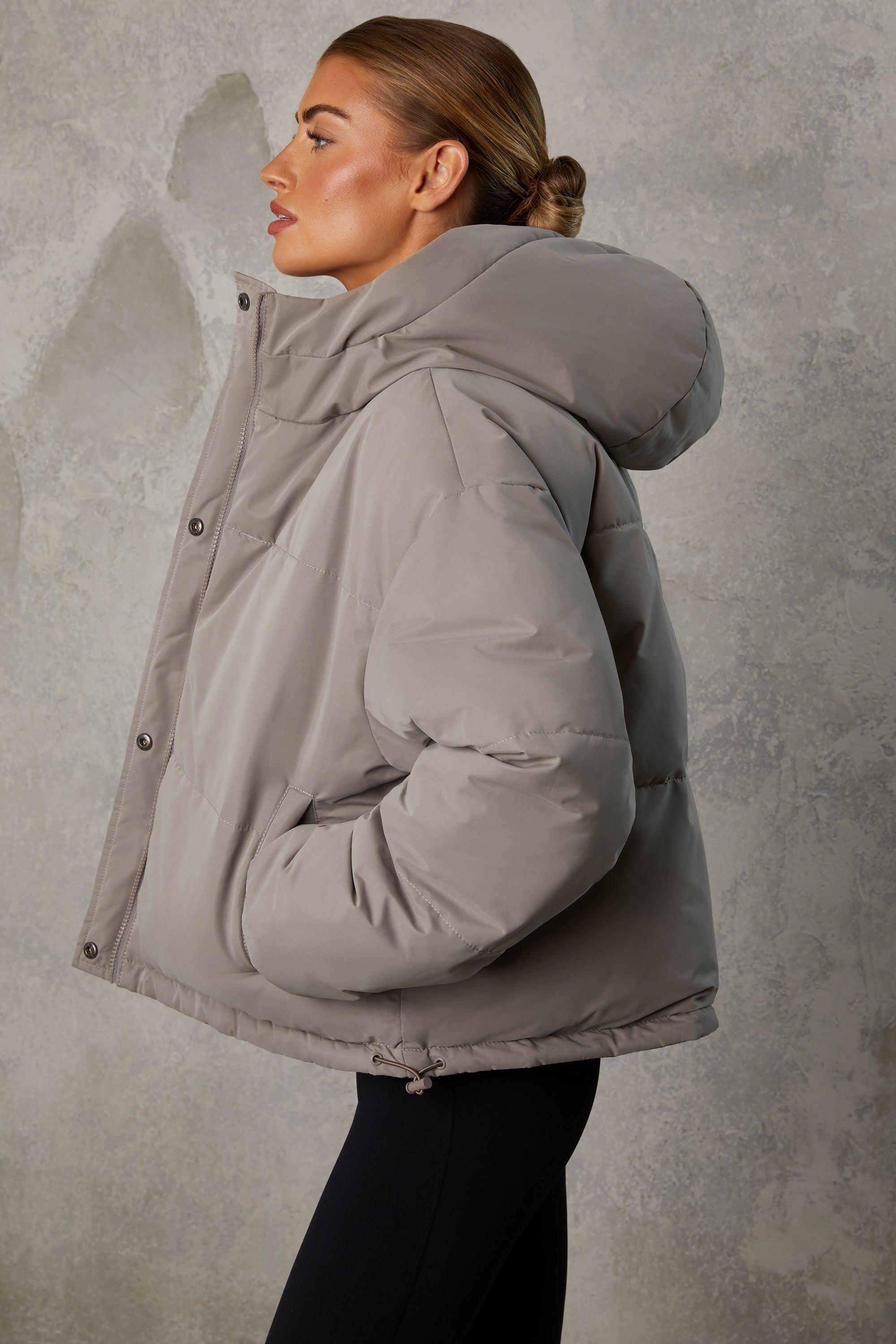 Reversible Hooded Puffer Jacket in Warm Grey Product Image