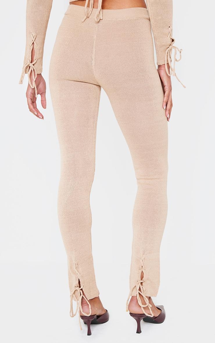 Mocha Textured Knit Lace Up Detail Legging Product Image