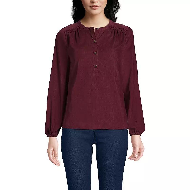 Womens Lands End Pinwale Cord Smocked Popover Shirt Rich Red Product Image