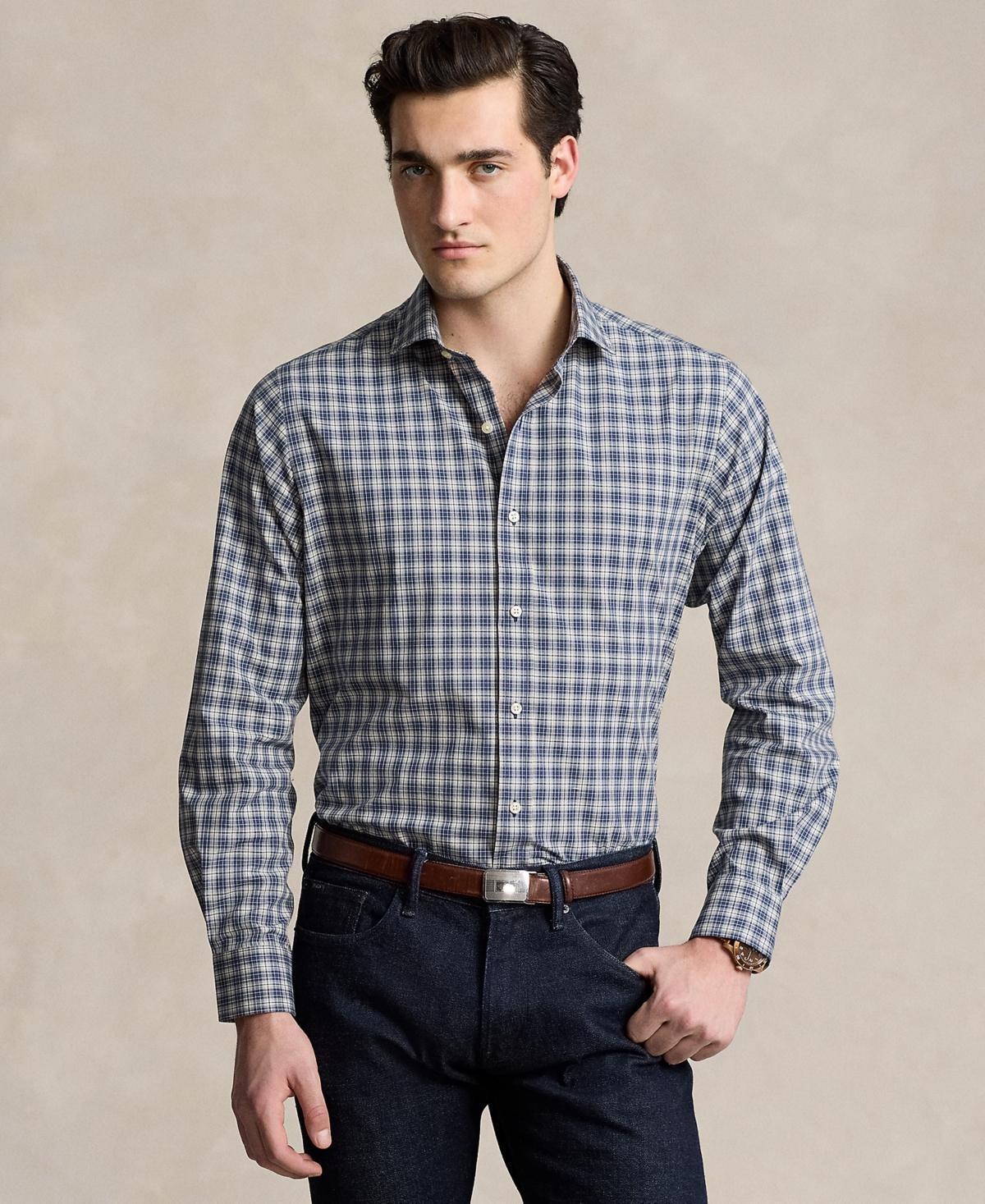 Men's Poplin Plaid Shirt In Grey,navy Product Image