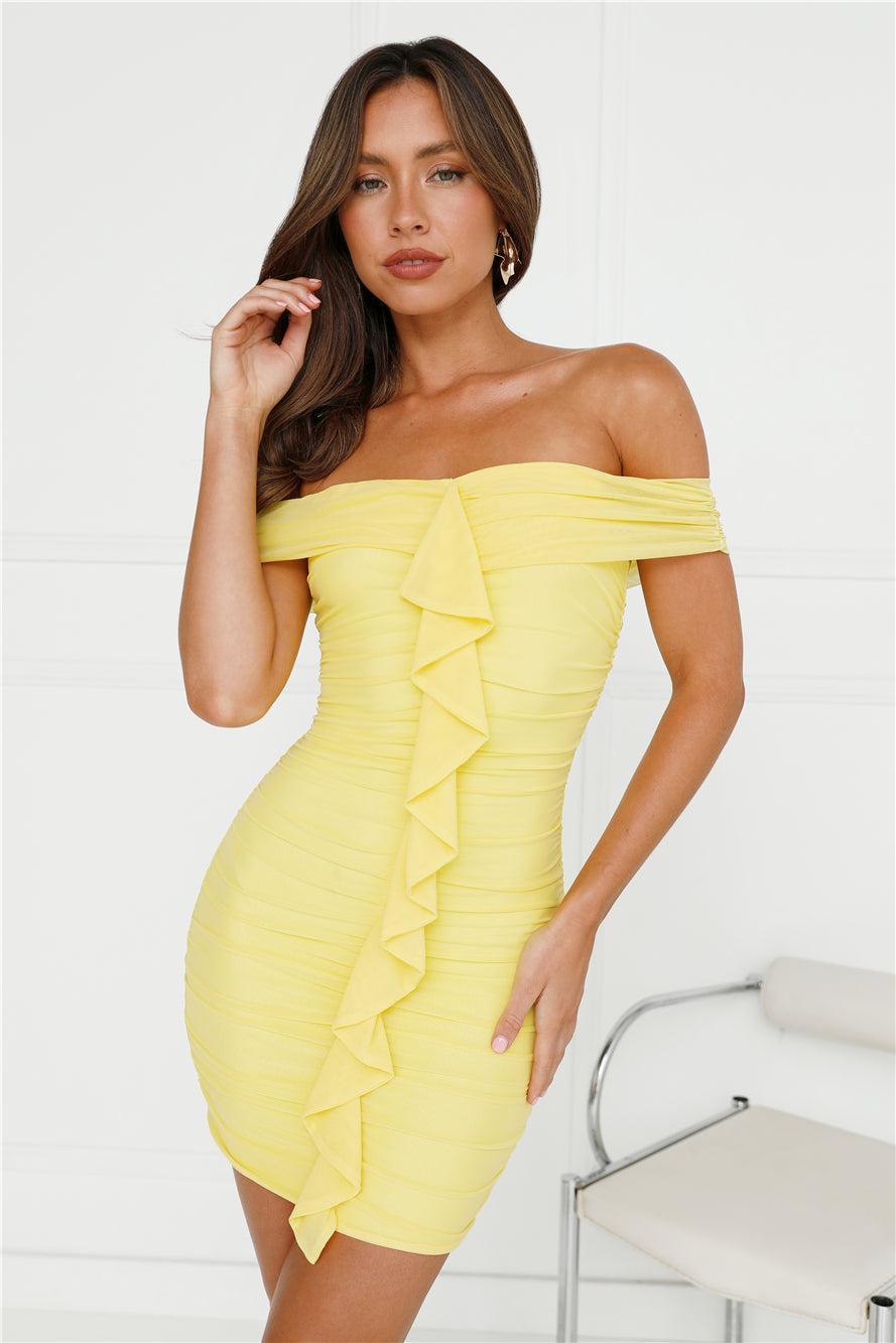 Darcy Doll Off Shoulder Mesh Mini Dress Yellow Product Image