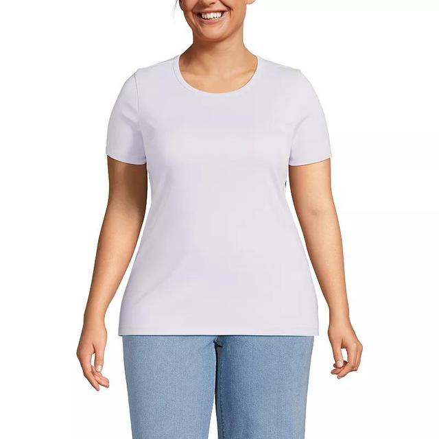 Plus Size Lands End All-Cotton Crewneck Tee, Womens Pale Purple Frost Product Image