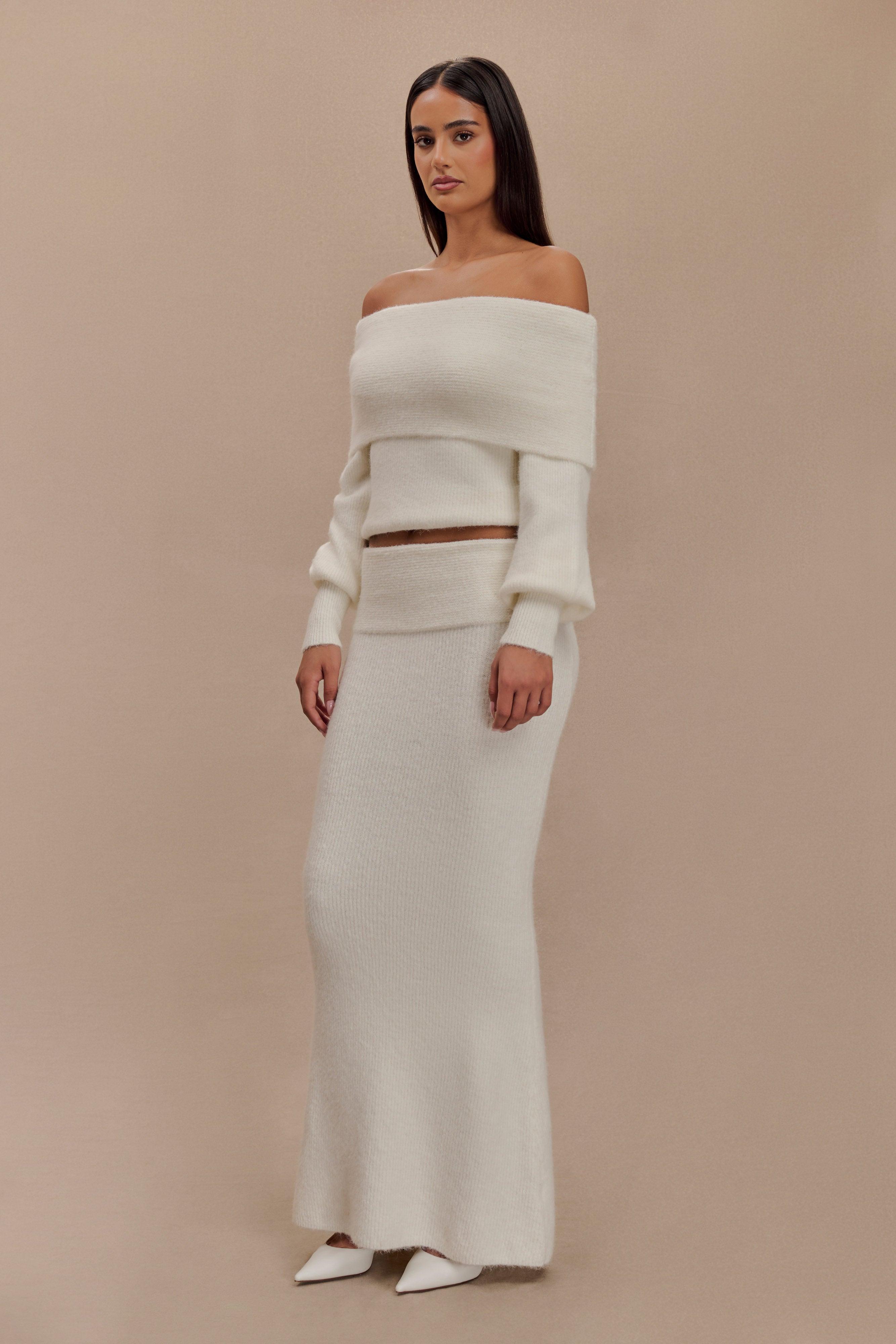 Charlotte Knit Maxi Skirt With Overlay - Ivory Product Image