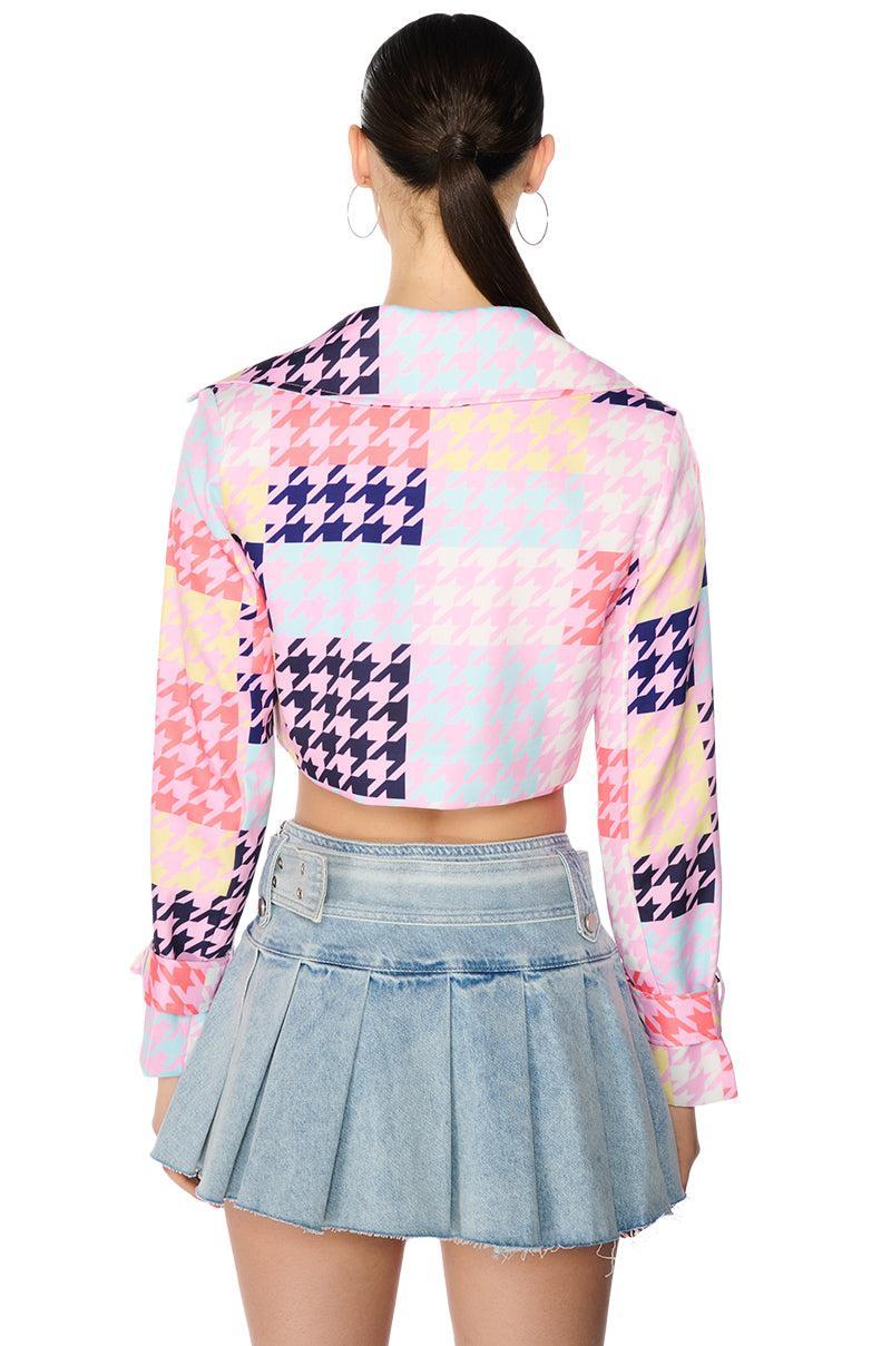 BLEEKER STREET HOUNDSTOOTH PRINT CROP BLAZER Product Image