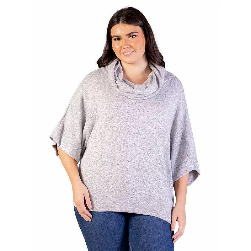 Plus Size 24Seven Comfort Apparel Heathered Cowlneck Dolman Sleeve Sweater, Womens Product Image