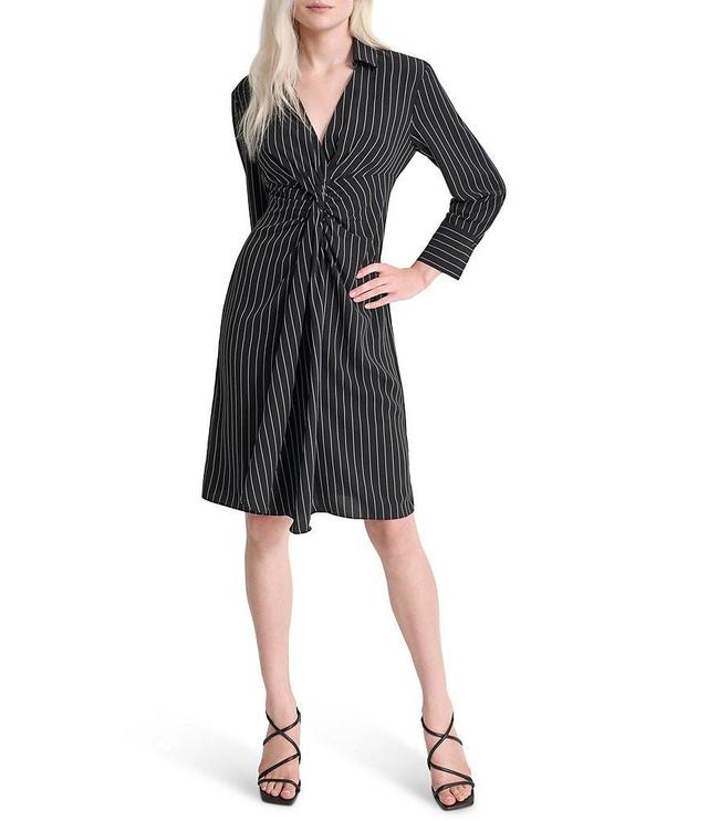 DKNY by Donna Karan V-Neck Stripe Twist Front Woven Sheath Dress Product Image