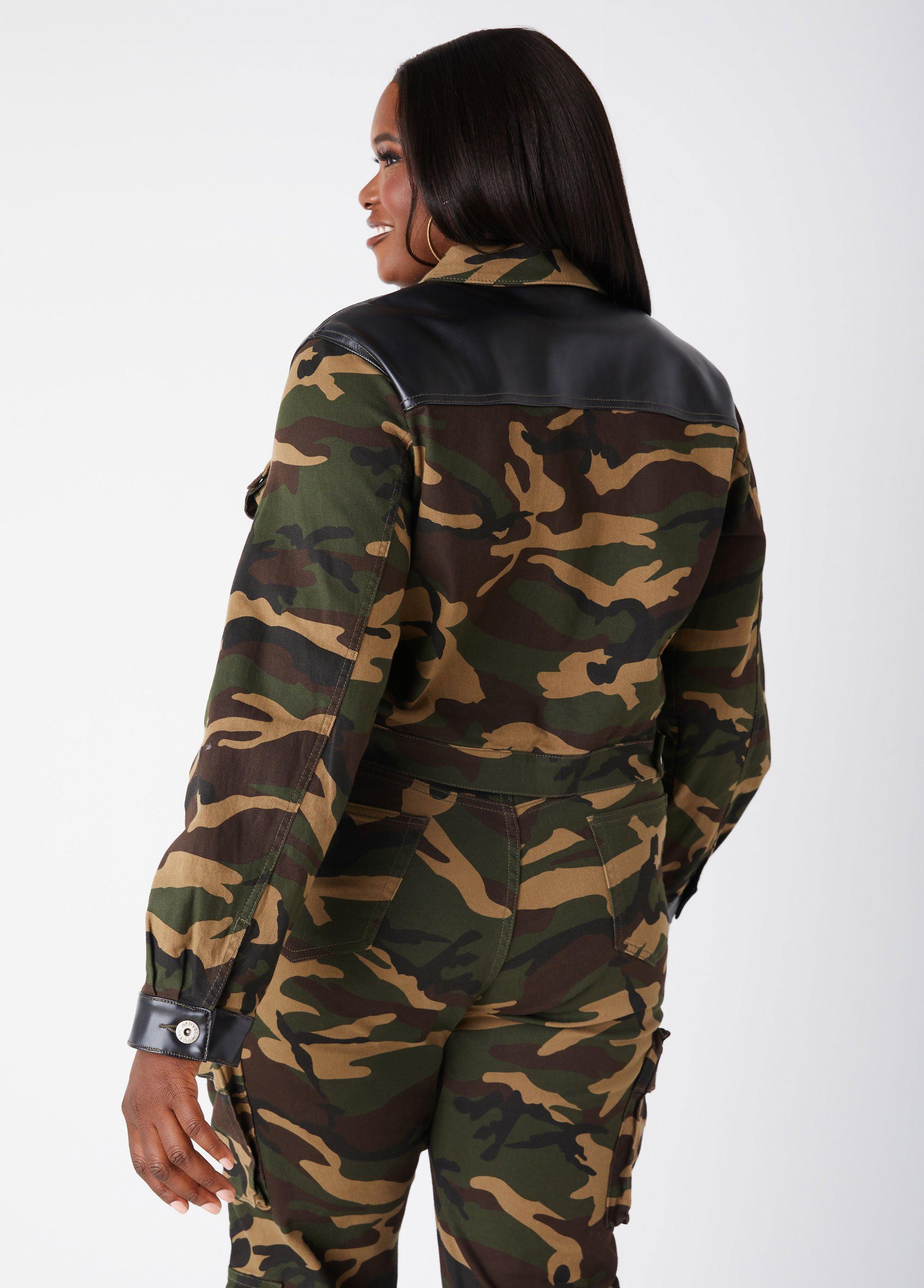 Paneled Camo Denim Cropped Jacket Product Image