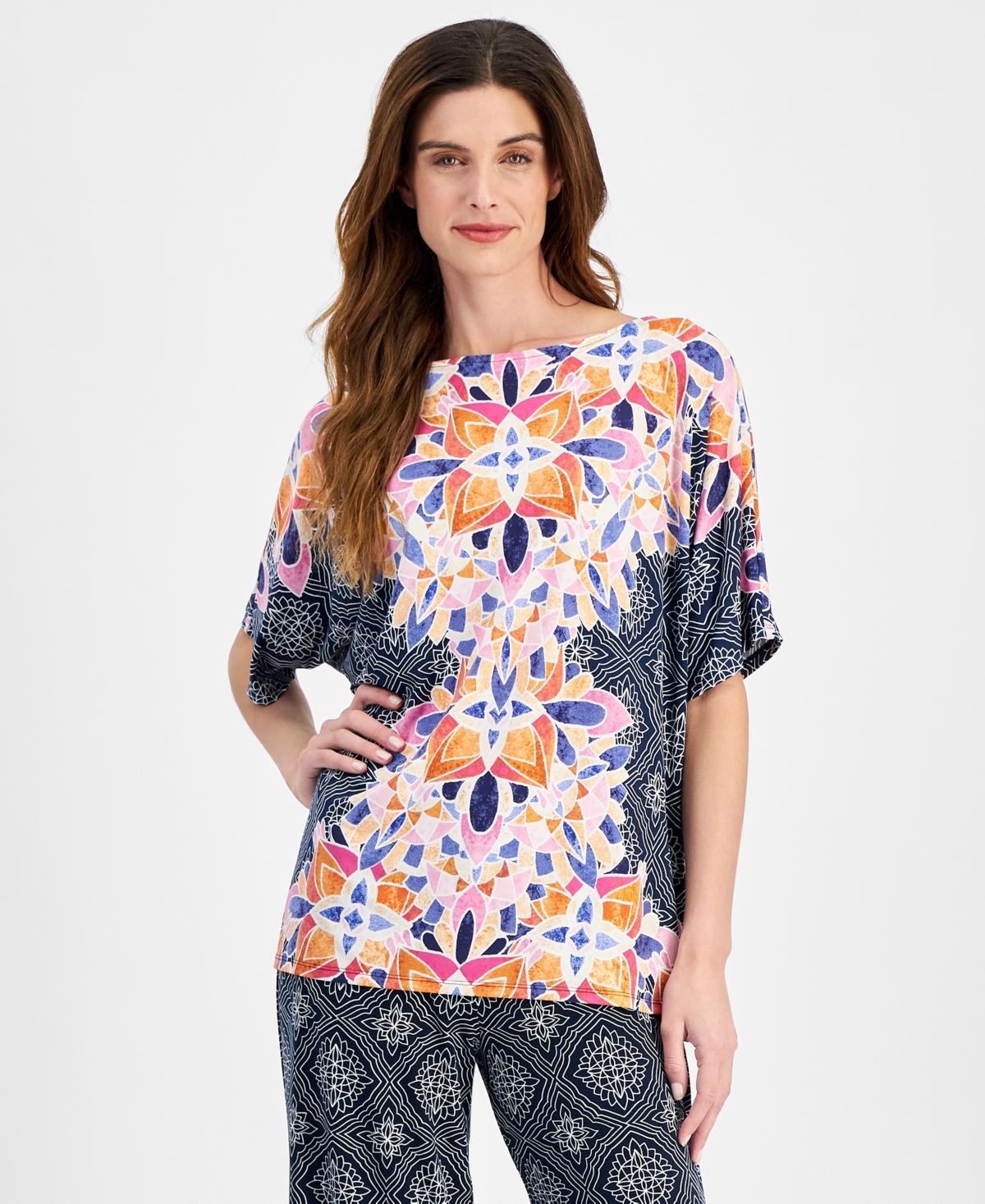 Jm Collection Womens Short-Sleeve Printed Dolman-Sleeve Top, Created for Macys Product Image