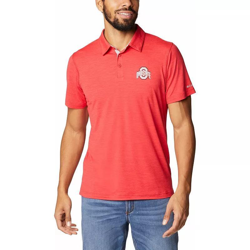 Mens Columbia Scarlet Ohio State Buckeyes Tech Trail Space Dye Omni-Shade Polo Product Image