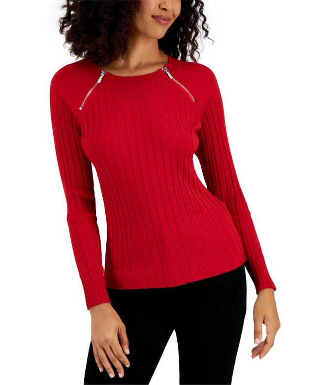 I.n.c. International Concepts Womens Zipper Detail Ribbed Long Sleeve Sweater, Created for Macys Product Image