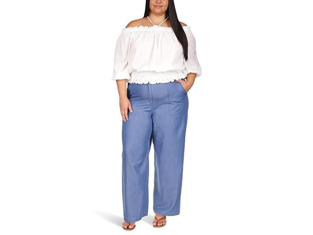 MICHAEL Michael Kors Plus Size Chambray Wide Leg Pants (Light Cadet Wash) Women's Clothing Product Image